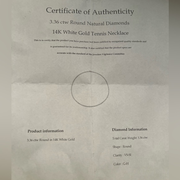 3.36 Ct NATURAL DIAMOND tennis necklace 14k White Gold 16 inches - Picture 5 of 5